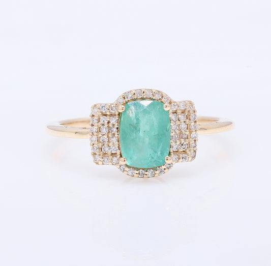 1.26 Ct Cushion Mixed Cut Natural Emerald 14K Gold Ring