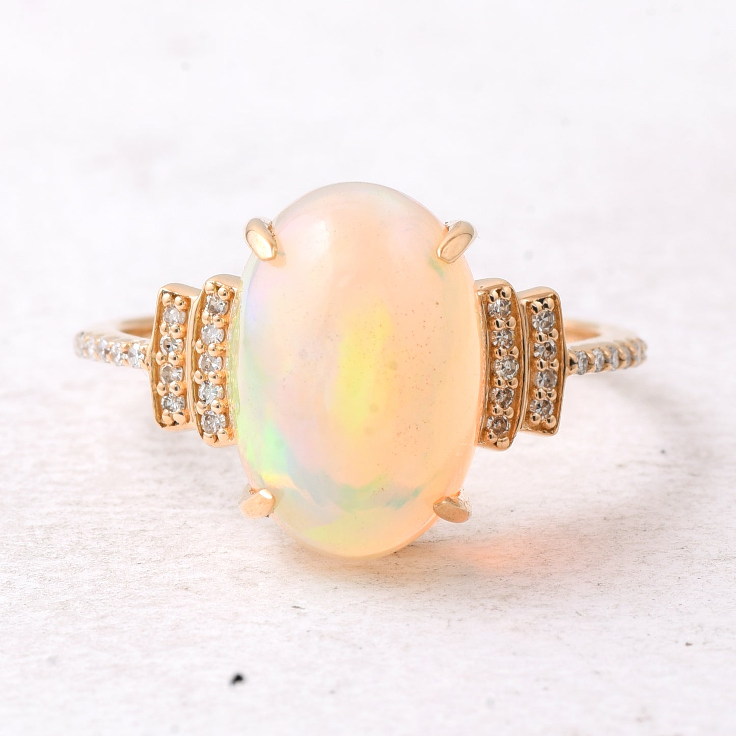 4.03 Ct Oval Cabochon Cut Natural Opal 14K Gold Ring