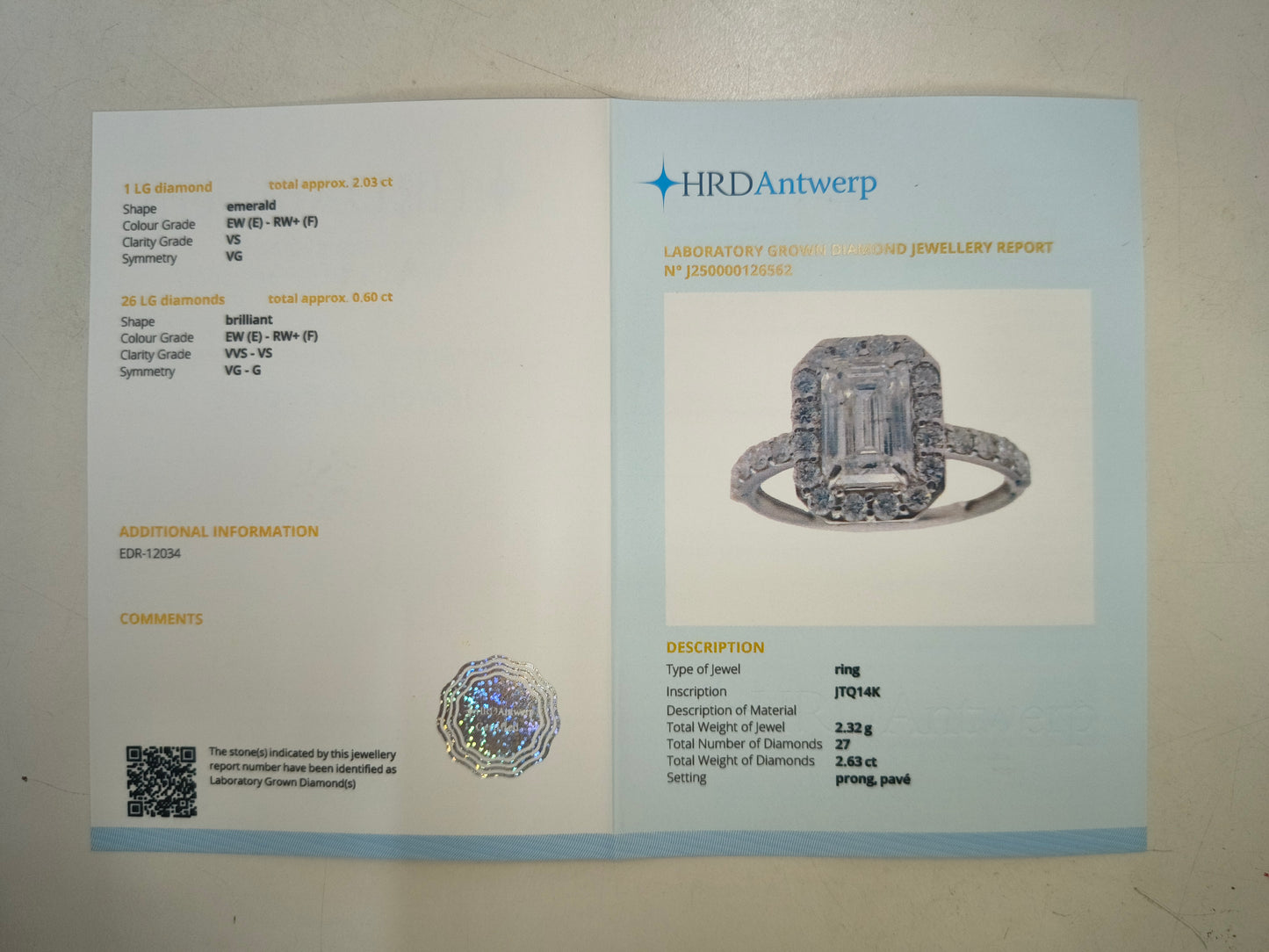2.63 Carats Lab Grown Diamond 14K Gold Ring