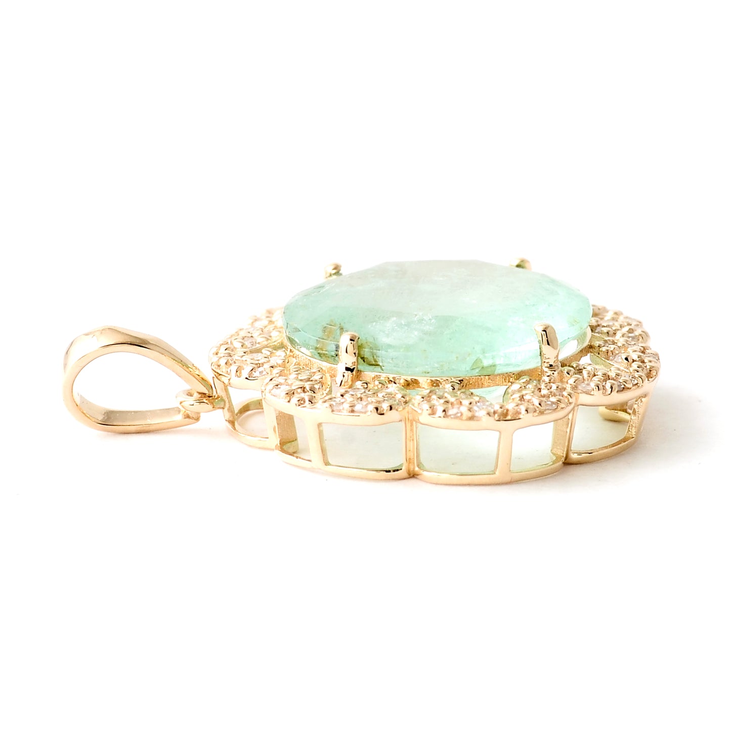 4.93 Ct Round Mixed Cut Natural Beryl Emerald 14K Gold Pendant