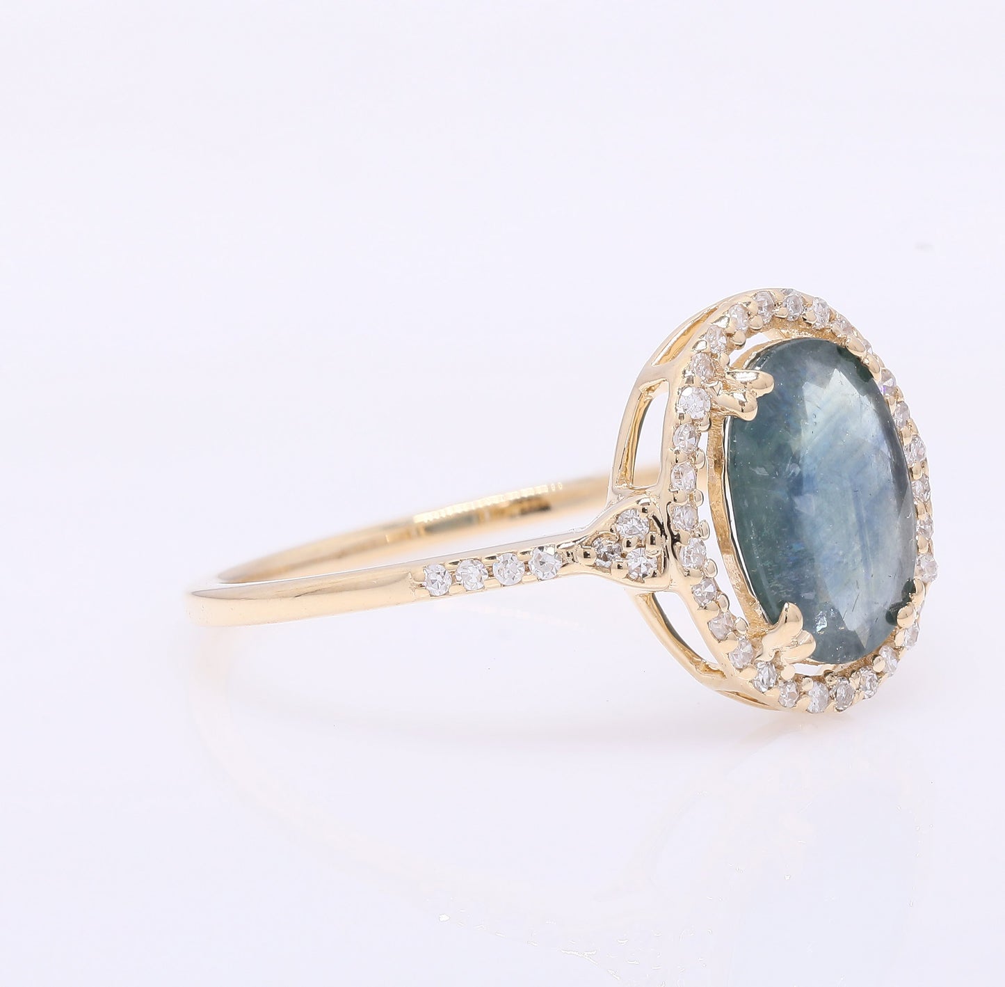 1.57 Ct Oval Mixed Cut Natural Sapphire 14K Gold Ring
