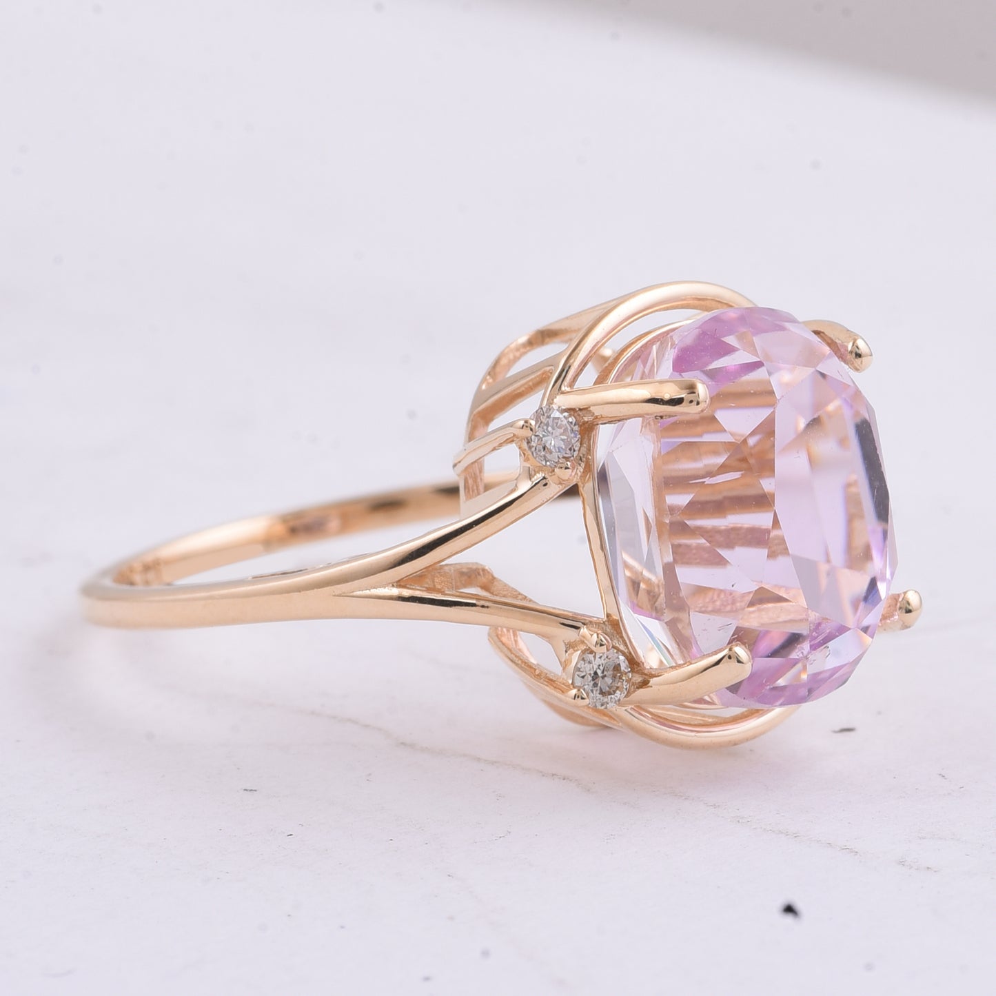 8.51 Ct Cushion Natural Kunzite 14K Gold Ring