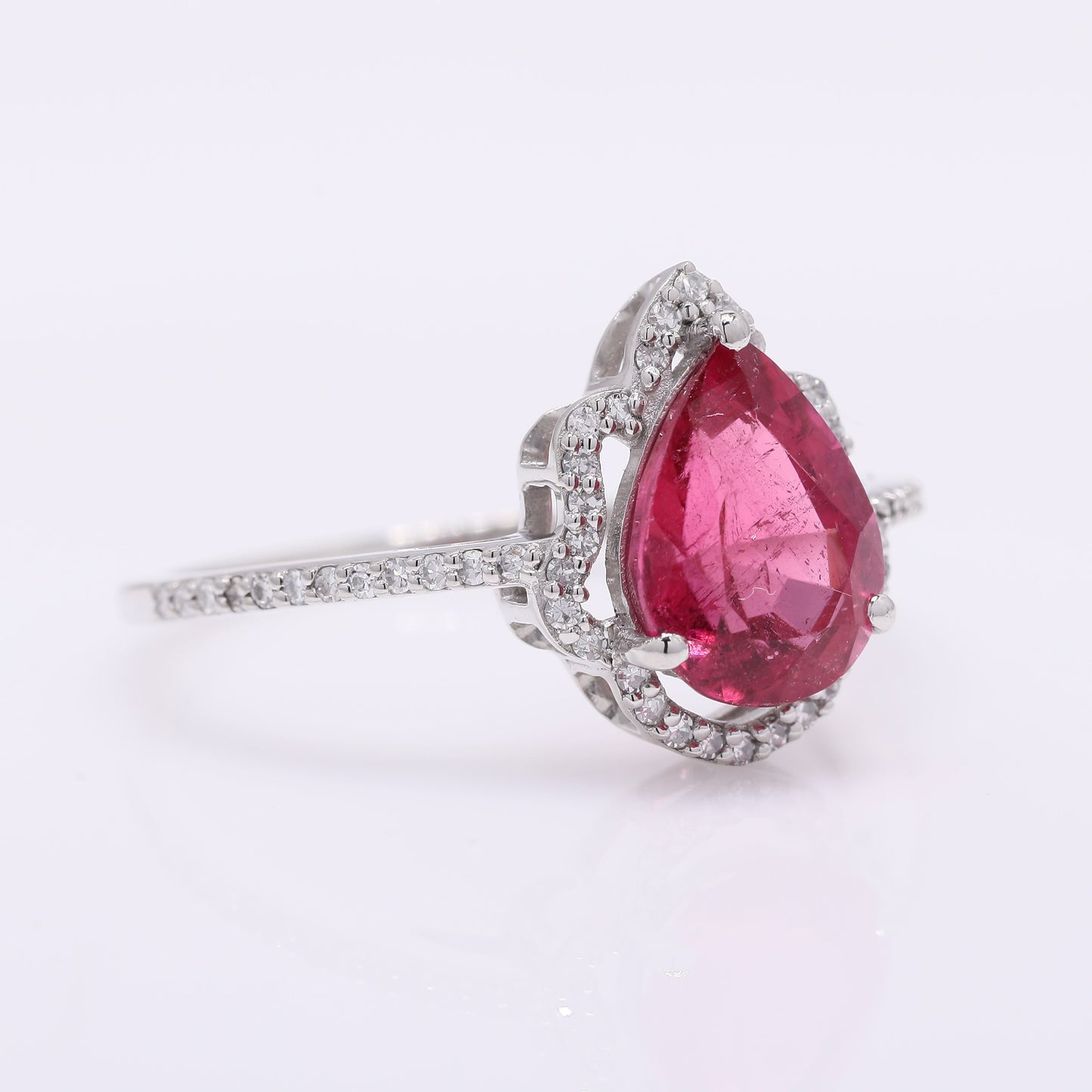 2.03 Ct Pear Mixed Cut Natural Rubellite 950 Platinum Ring