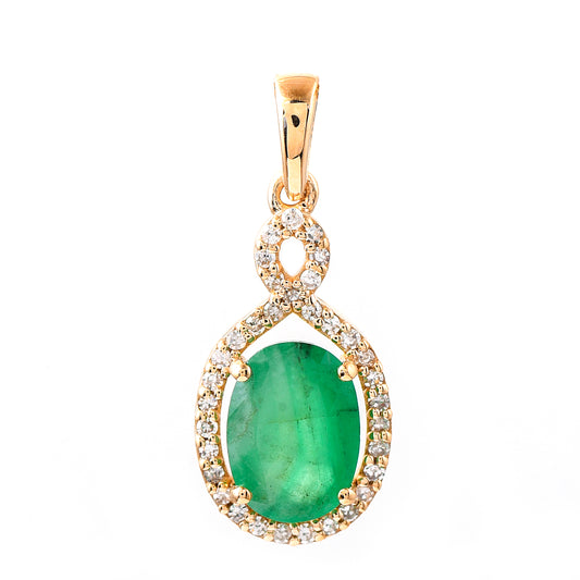 1.08 Ct Oval Mixed Cut Natural Emerald 14K Gold Pendant