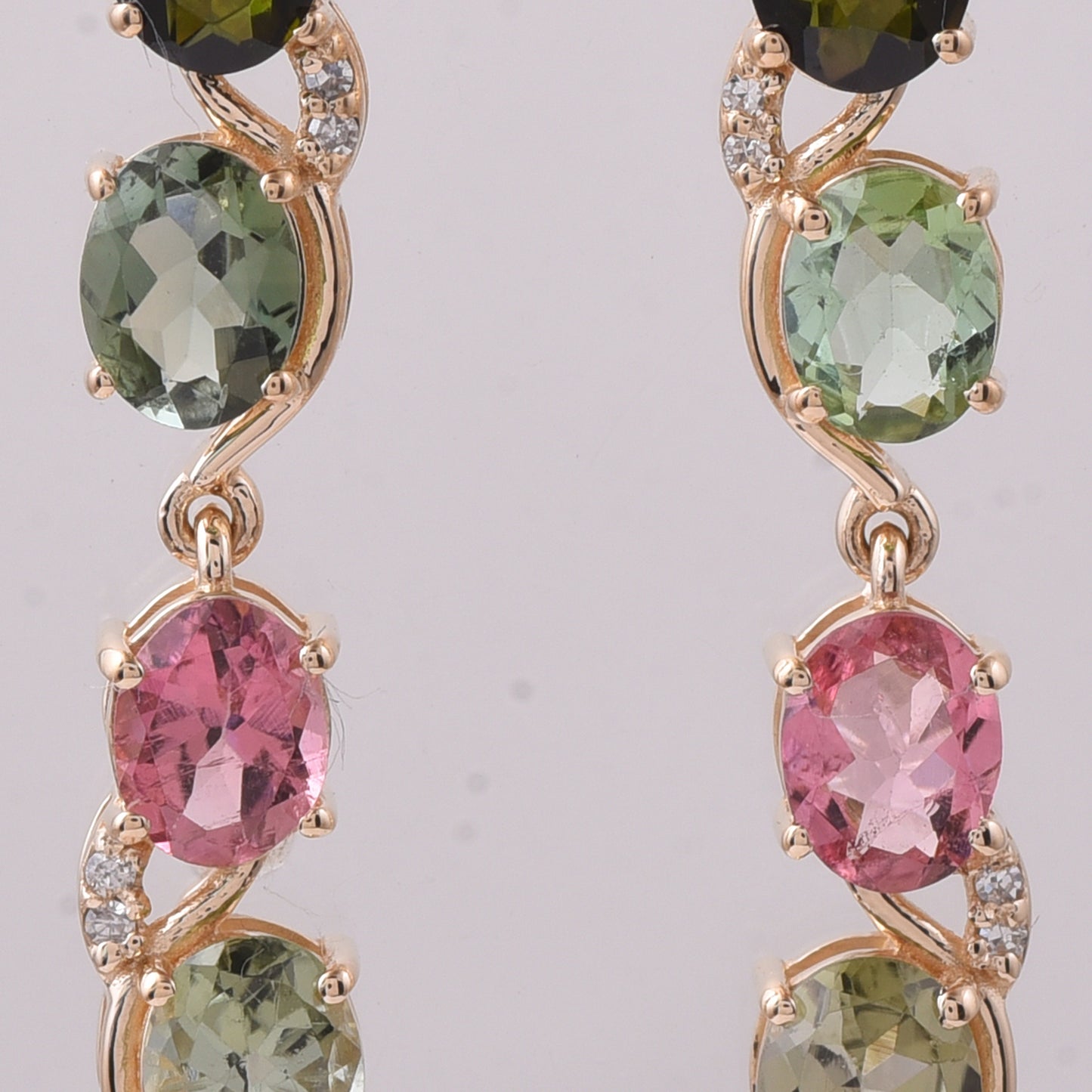 3.20 Ct Oval Mixed Cut Natural Multi-Coloured Tourmaline 14K Gold Earrings