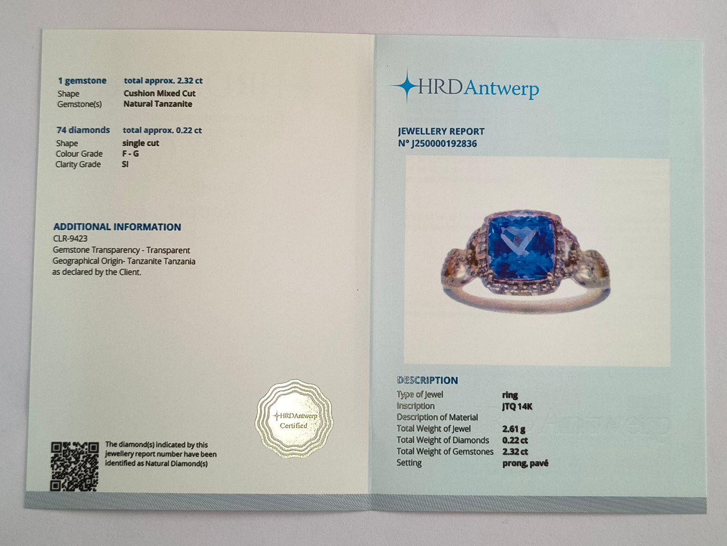 2.54 Ct Cushion Mixed Cut Natural Tanzanite 14K Gold Ring
