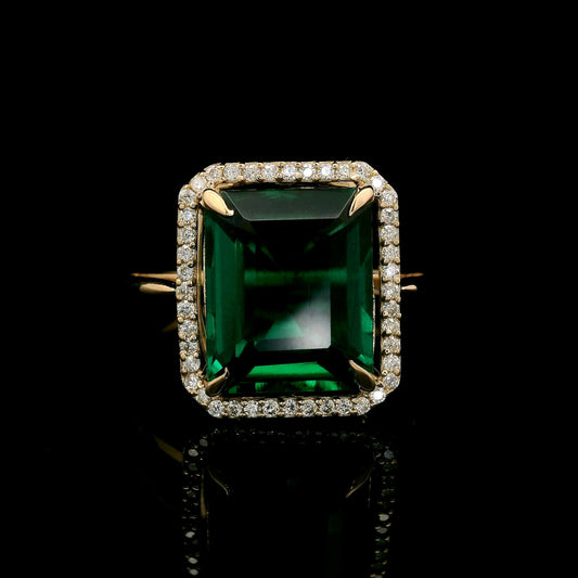 4.39 Ct Emerald Cut Lab Grown Emerald 14K Gold Ring