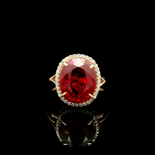 5.12 Ct Oval Mixed Cut Lab Grown Ruby 14K Gold Ring
