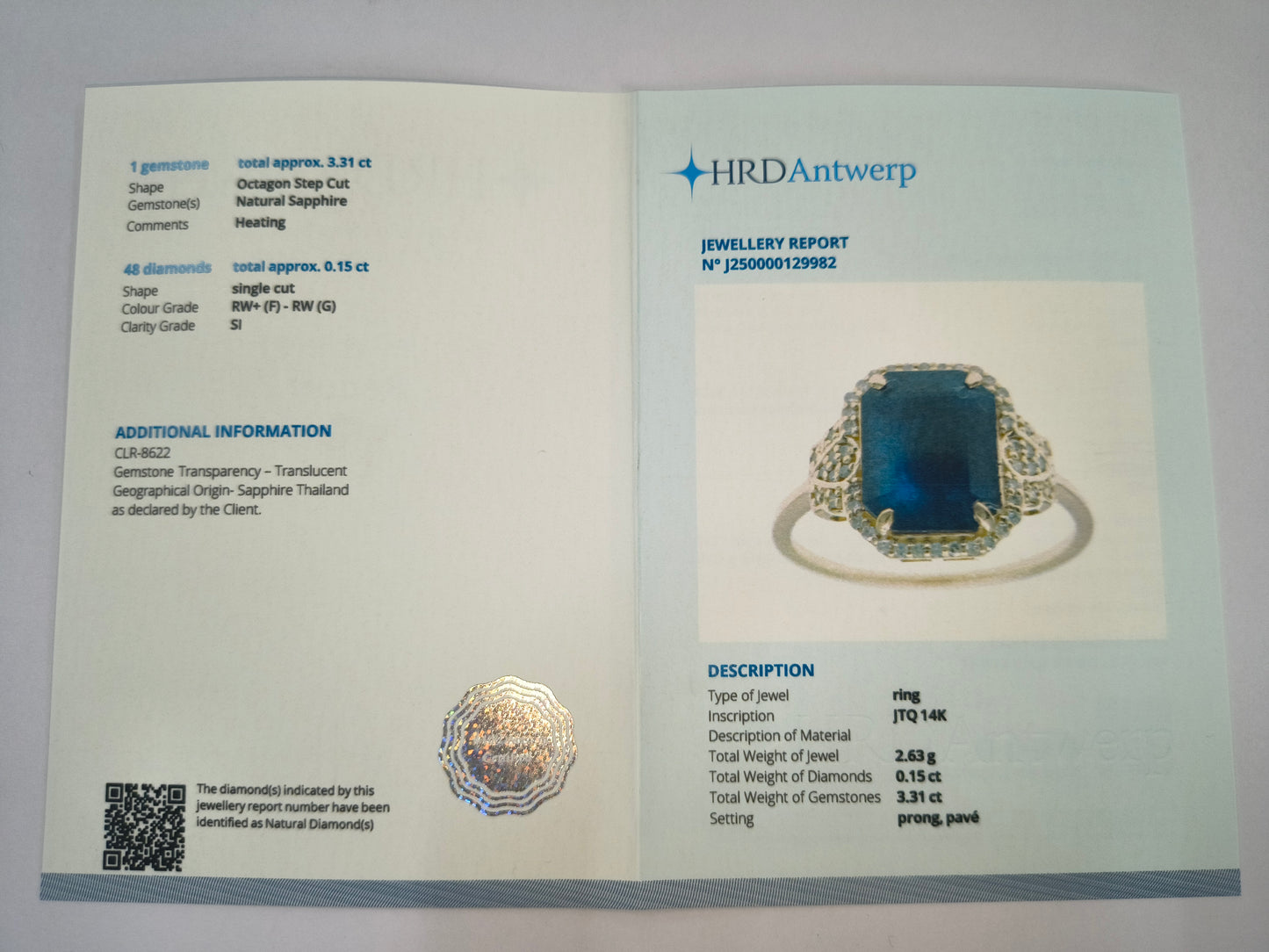 3.46 Ct Octagon Natural Sapphire 14K Gold Ring