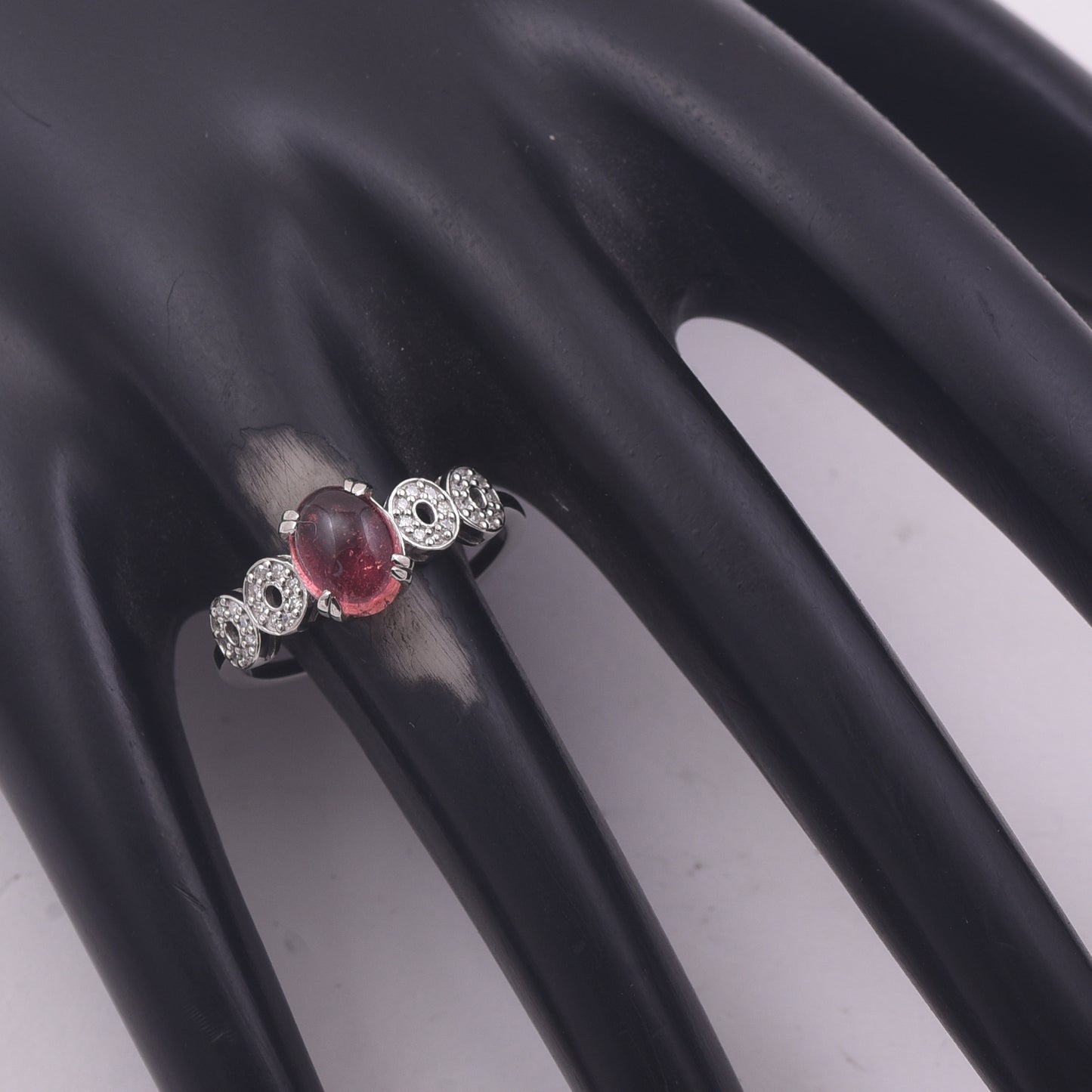 1.46 Ct Oval Cabochon Cut Natural Pink Tourmaline 950 Platinum Ring