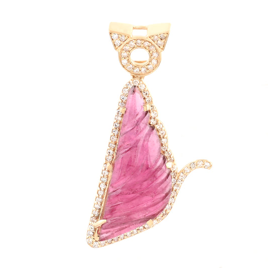 4.79 Ct Fancy Carving Natural Tourmaline 14K Gold Pendant