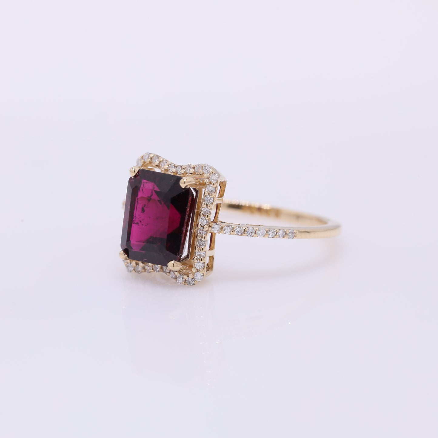 2.57 Ct Octagon Step Cut Natural Rubellite 14K Gold Ring