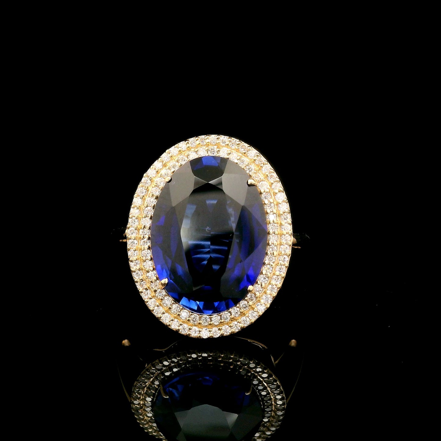 8.44 Ct Oval Mixed Cut Lab Grown Sapphire 14K Gold Ring