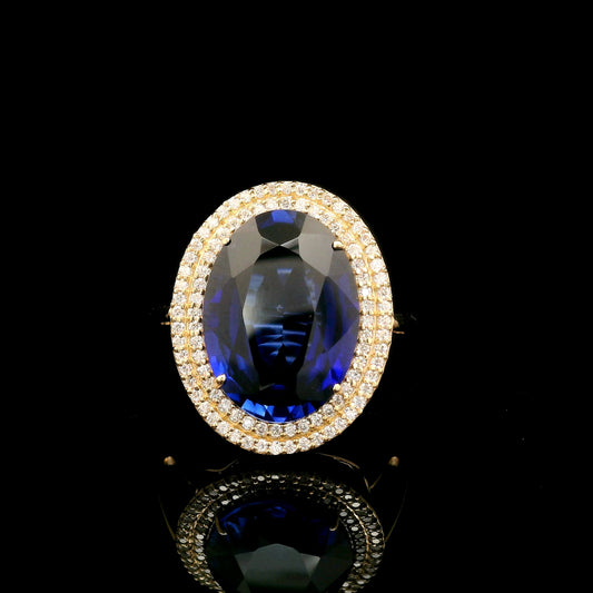 8.44 Ct Oval Mixed Cut Lab Grown Sapphire 14K Gold Ring