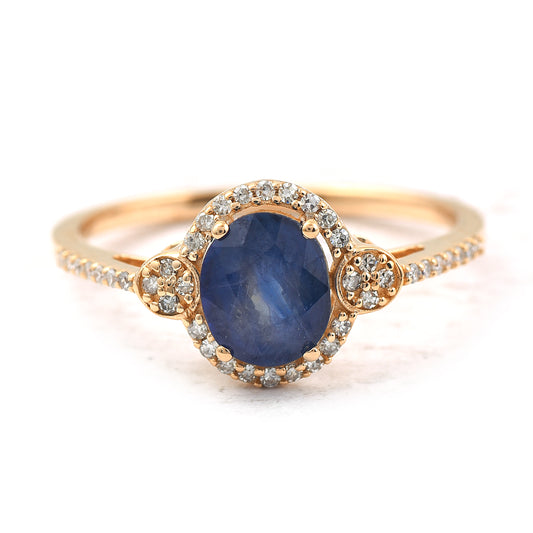 1.49 Ct Oval Mixed Cut Natural Sapphire 14K Gold Ring