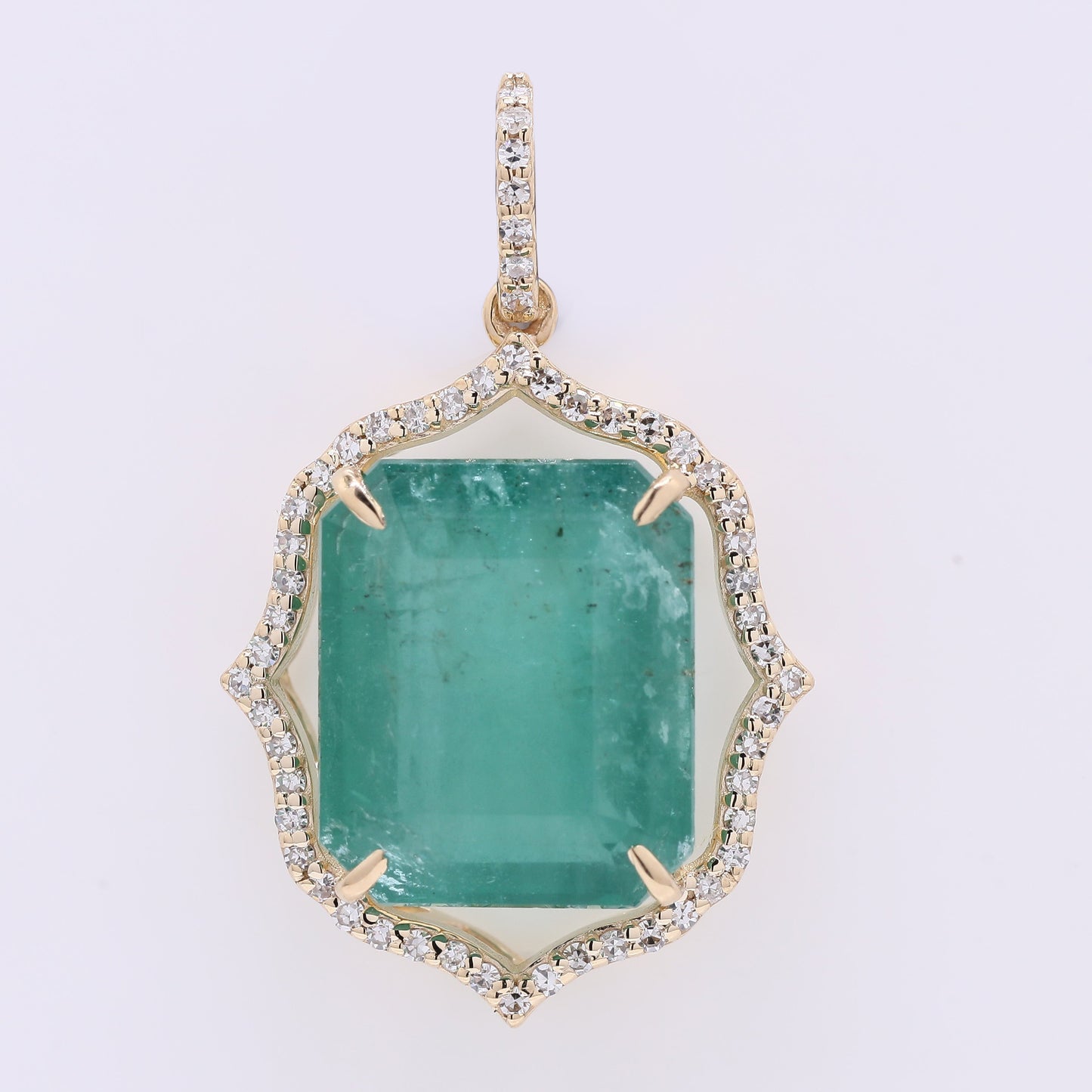 6.67 Ct Octagon Step Cut Natural Emerald 14K Gold Pendant