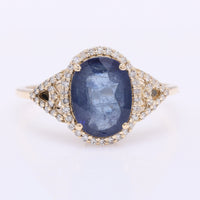 2.50 Ct Oval Mixed Cut Natural Sapphire 14K Gold Ring
