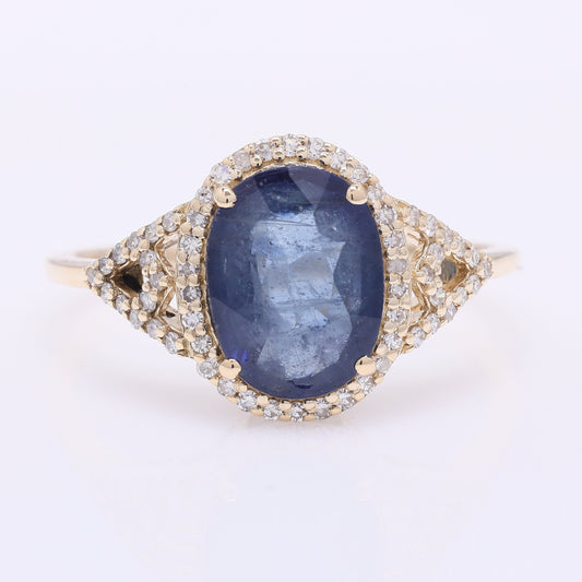 2.50 Ct Oval Mixed Cut Natural Sapphire 14K Gold Ring