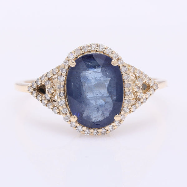 2.50 Ct Oval Mixed Cut Natural Sapphire 14K Gold Ring