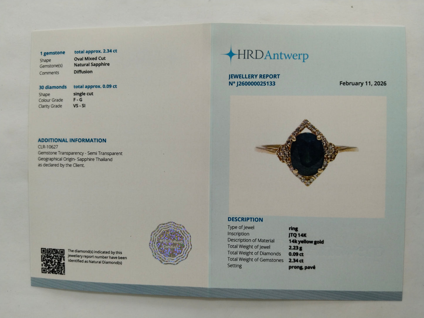 2.43 Ct Oval Mixed Cut Natural Sapphire 14K Gold Ring