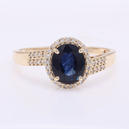 1.82 Ct Oval Mixed Cut Natural Sapphire 14K Gold Ring