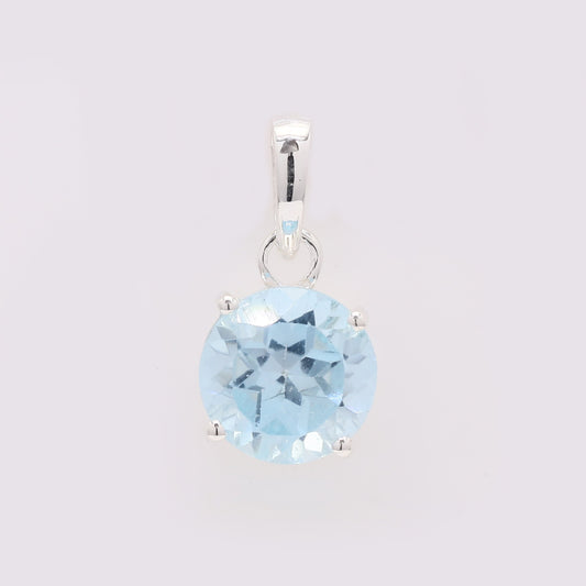 2.16 Ct Round Blue Topaz 925 Silver Pendant