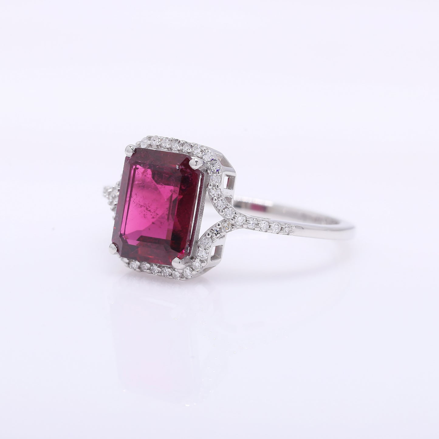 2.61 Ct Octagon Step Cut Natural Rubellite 950 Platinum Ring