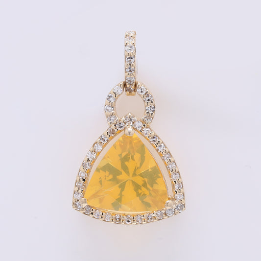 1.15 Ct Triangle Mixed Cut Natural Fire Opal 14K Gold Pendant