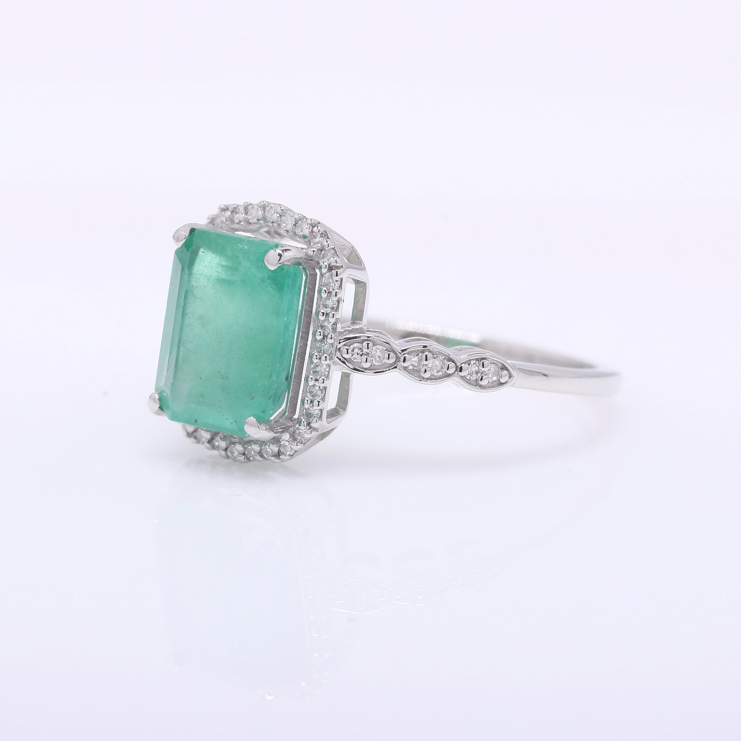 2.53 Ct Octagon Step Cut Natural Emerald 950 Platinum Ring