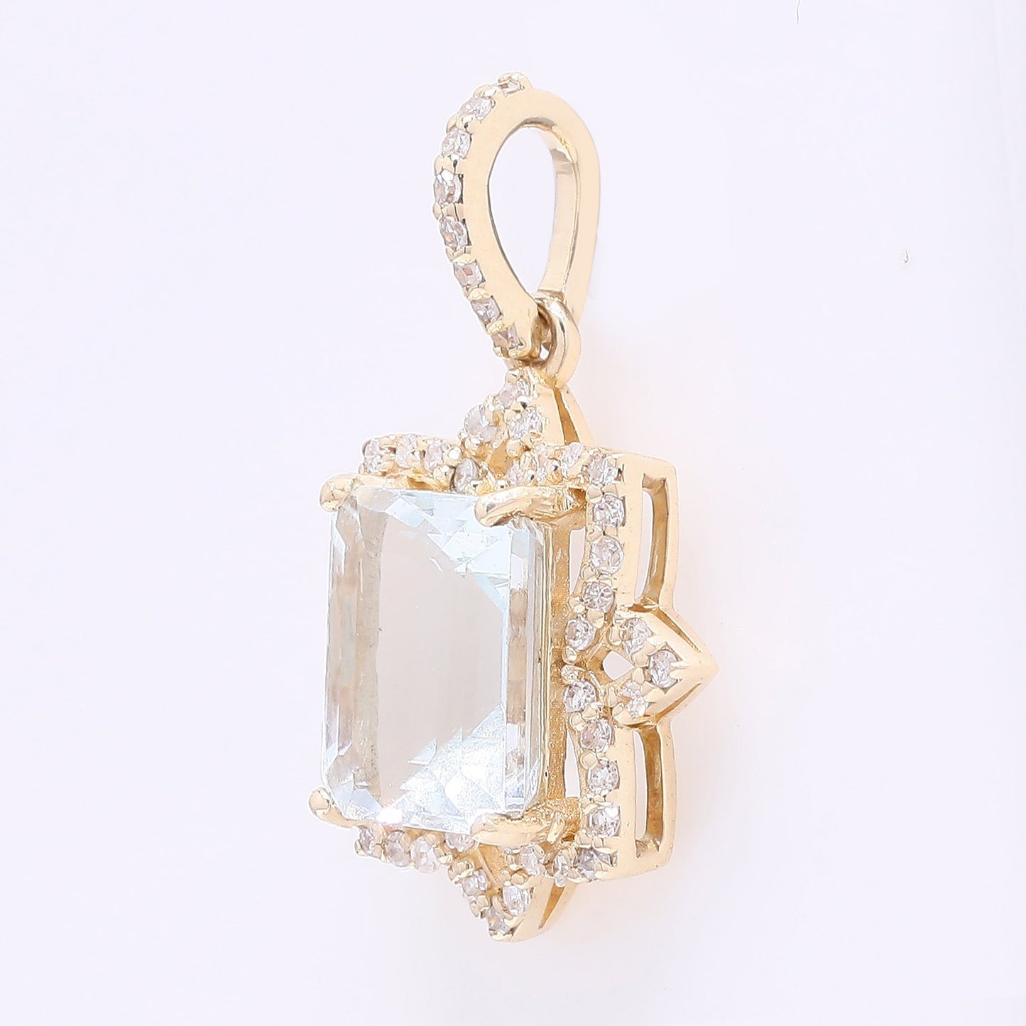 1.80 Ct Octagon Step Cut Natural Aquamarine 14K Gold Pendant