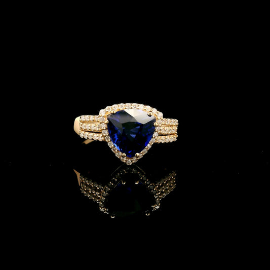2.19 Ct Triangular Mixed Cut Lab Grown Sapphire 14K Gold Ring