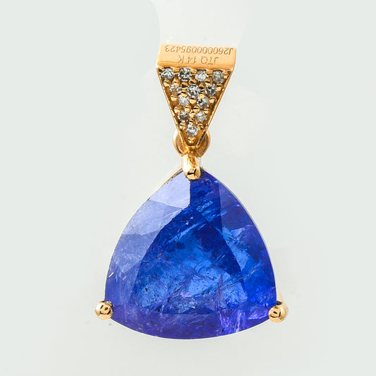 6.34 Ct Triangle Mixed Cut Natural Tanzanite 14K Gold Pendant