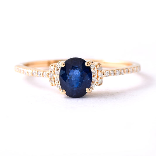 1.12 Ct Oval Mixed Cut Natural Sapphire 14K Gold Ring