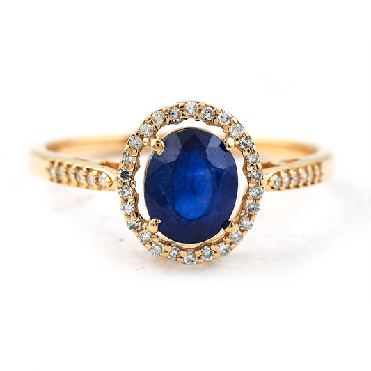 1.57 Ct Oval Mixed Cut Natural Sapphire 14K Gold Ring