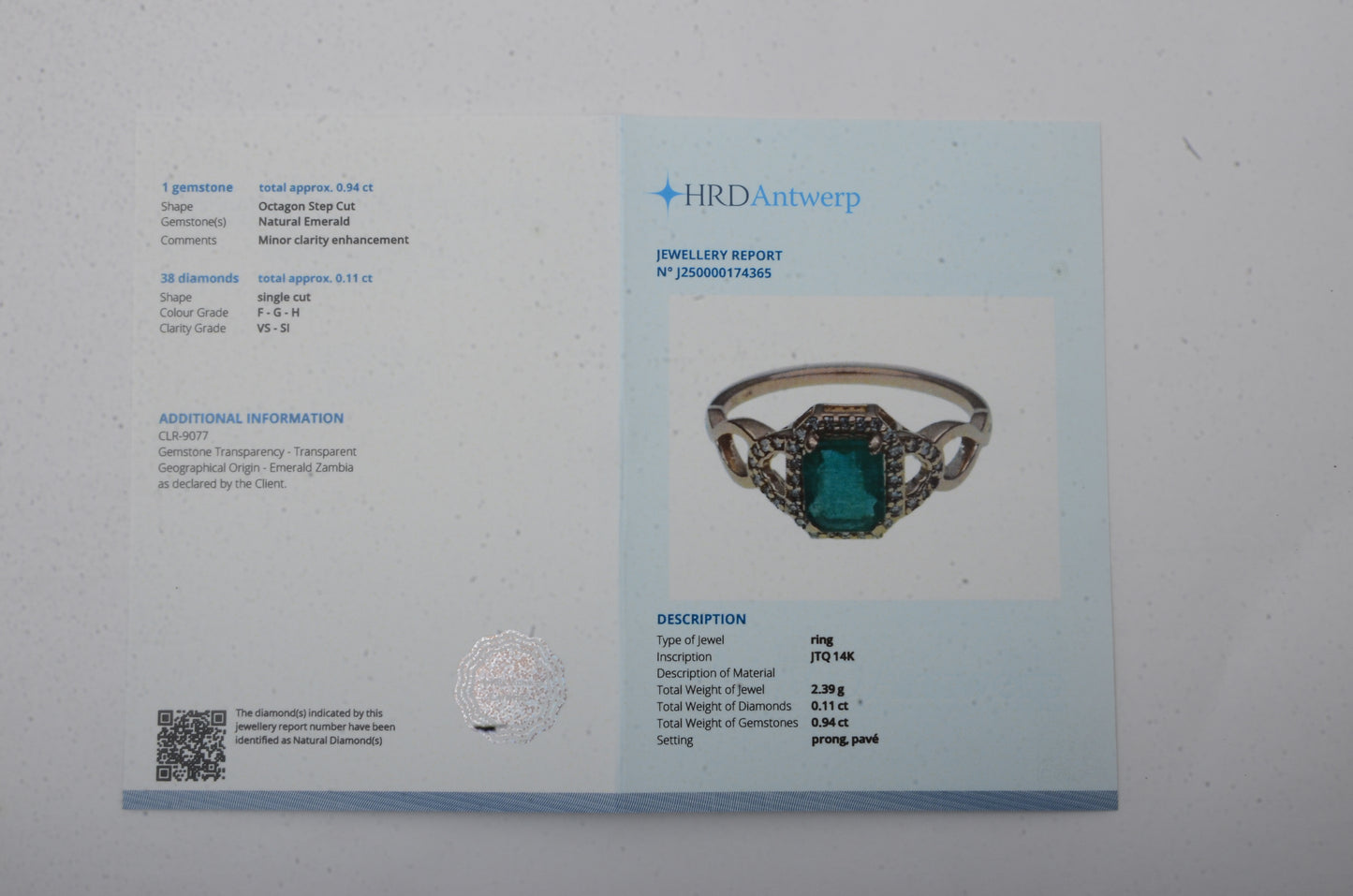 1.05 Ct Octagon Step Cut Natural Emerald 14K Gold Ring