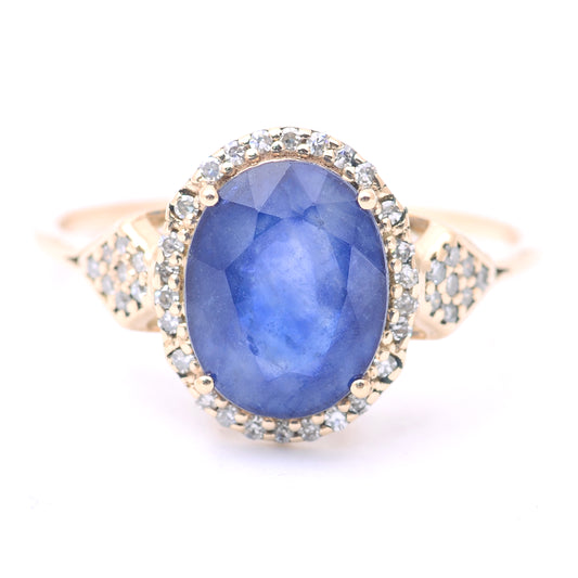 3.09 Ct Oval Mixed Cut Natural Sapphire 14K Gold Ring