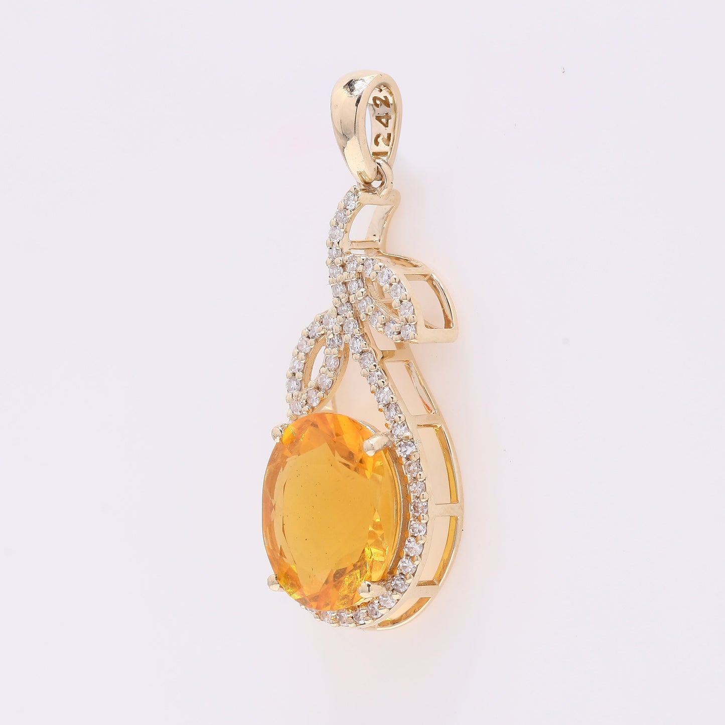 2.11 Ct Oval Mixed Cut Natural Fire Opal 14K Gold Pendant