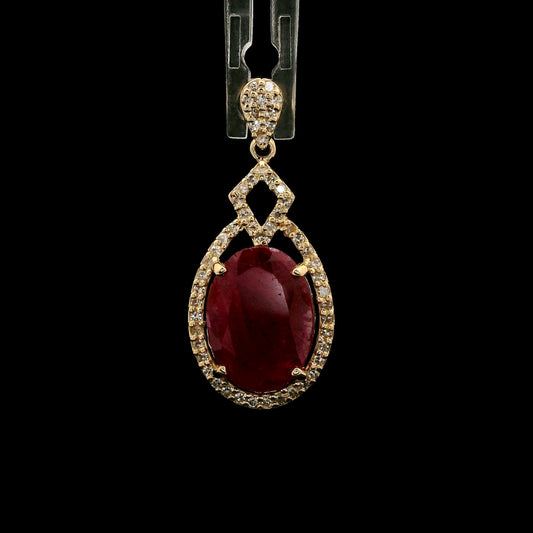 2.30 Ct Oval Mixed Cut Natural Corundum Ruby 14K Gold Pendant