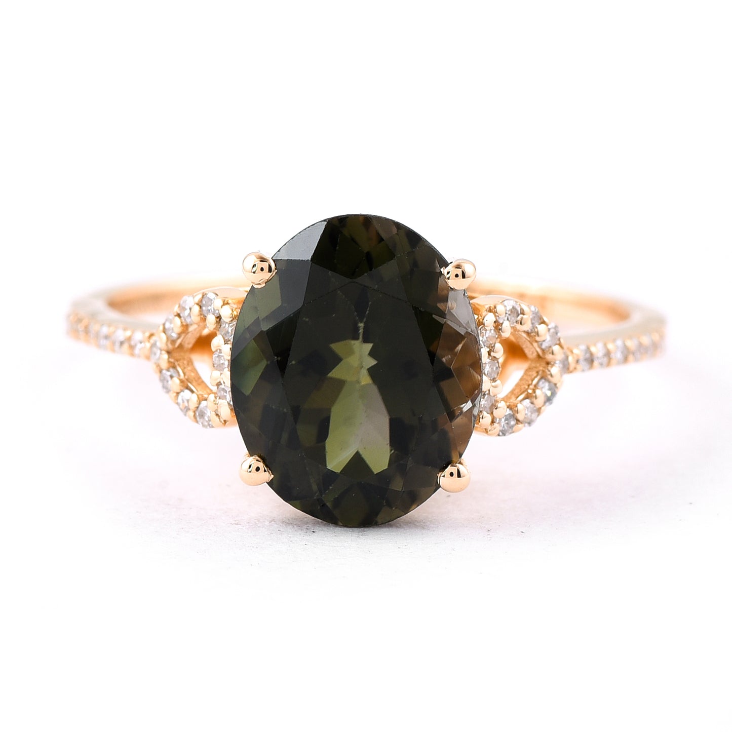 2.65 Ct Oval Mixed Cut Natural Green Tourmaline 14K Gold Ring