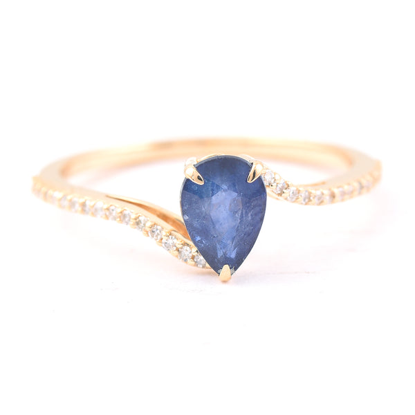 1.20 Ct Pear Mixed Cut Natural Sapphire 14K Gold Ring