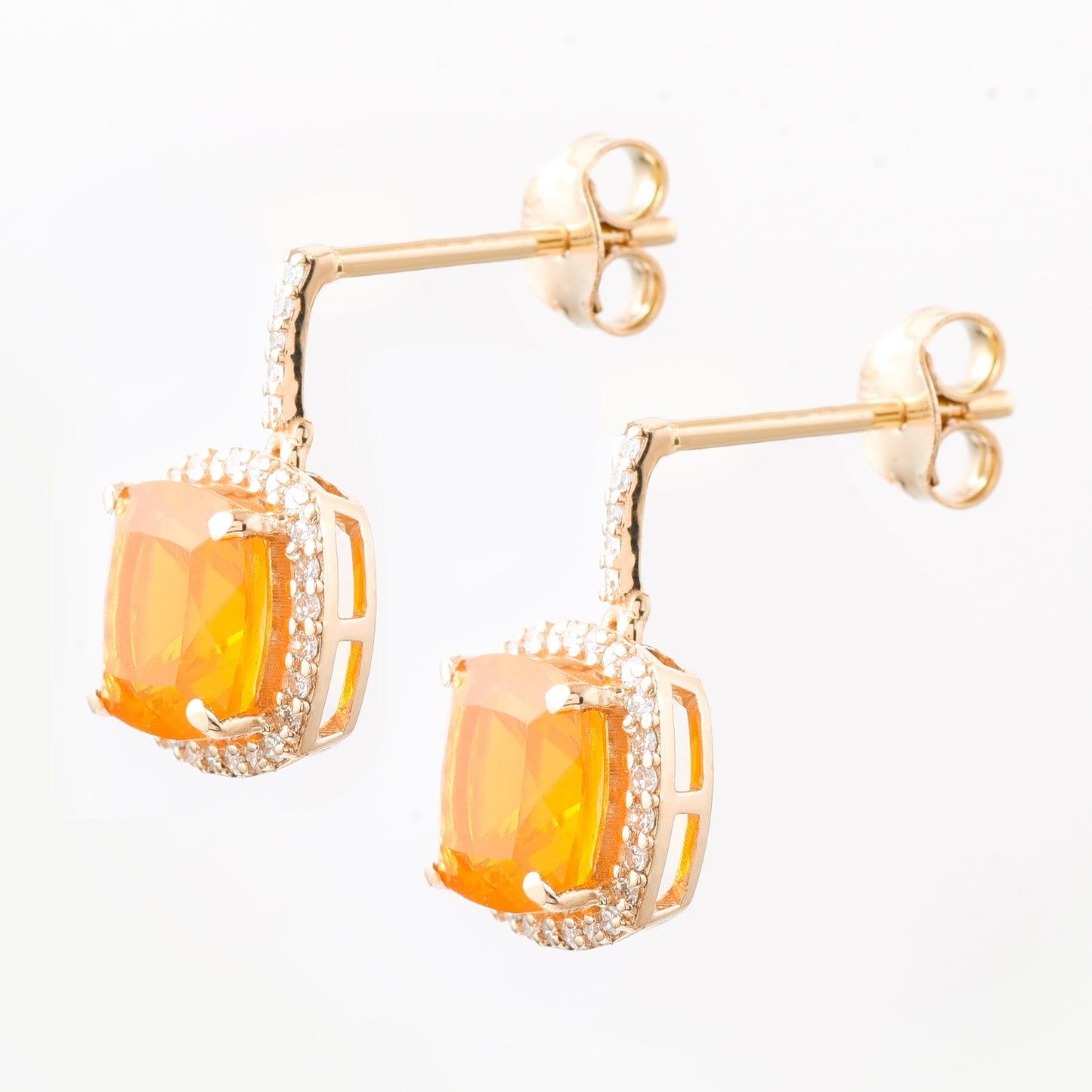2.06 Ct Cushion Mixed Cut Natural Fire Opal 14K Gold Earrings