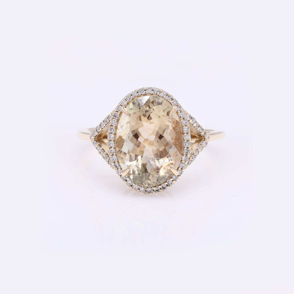 3.91 Ct Oval Mixed Cut Natural Plagioclase Feldspar Sunstone 14K Gold Ring