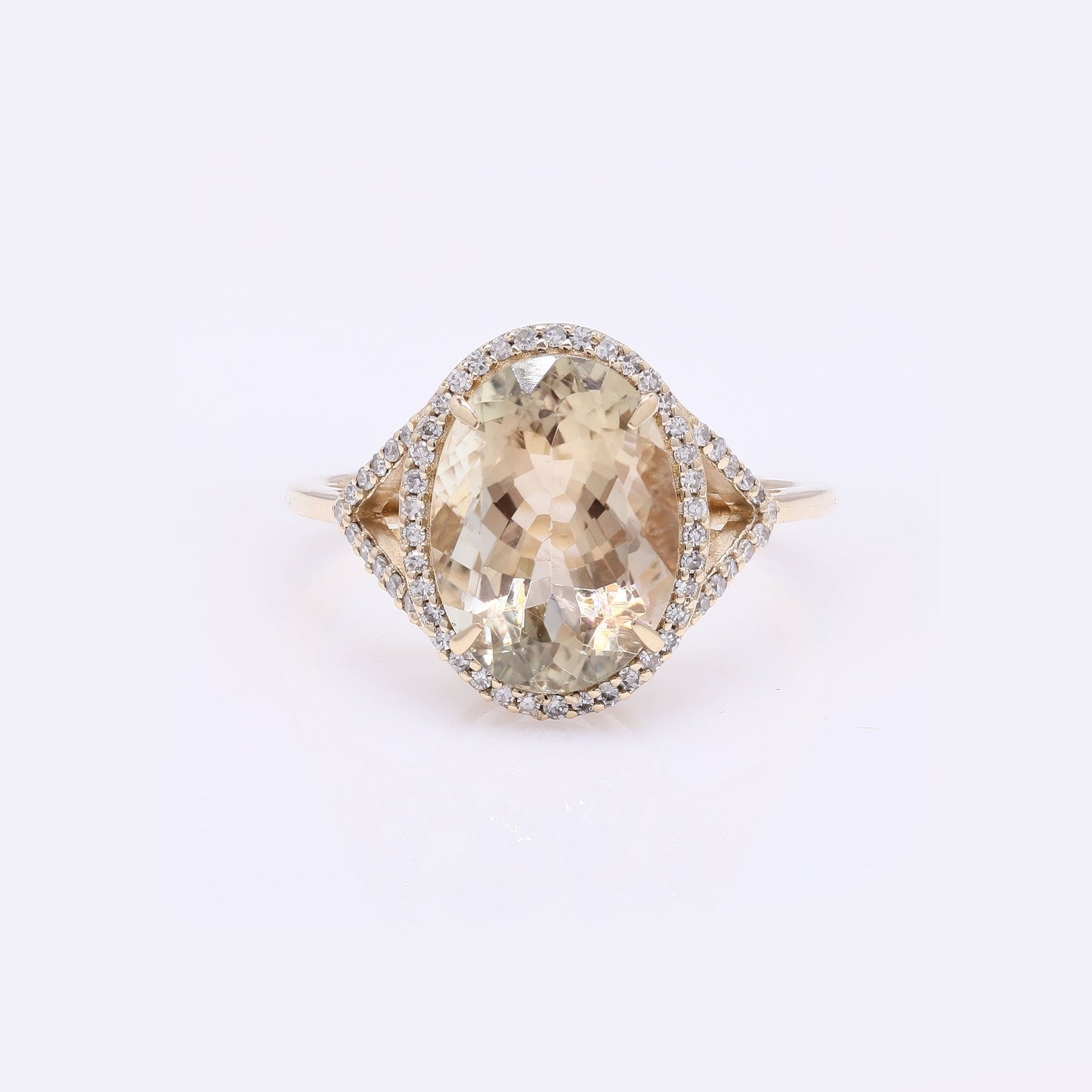 3.91 Ct Oval Mixed Cut Natural Plagioclase Feldspar Sunstone 14K Gold Ring