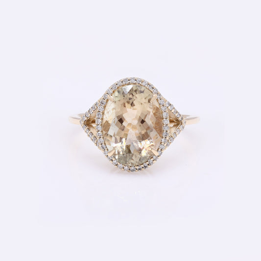 3.91 Ct Oval Mixed Cut Natural Plagioclase Feldspar Sunstone 14K Gold Ring