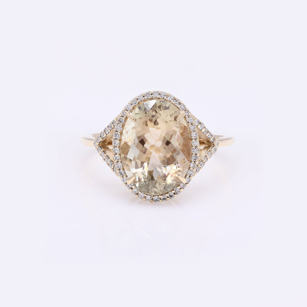 3.91 Ct Oval Mixed Cut Natural Plagioclase Feldspar Sunstone 14K Gold Ring