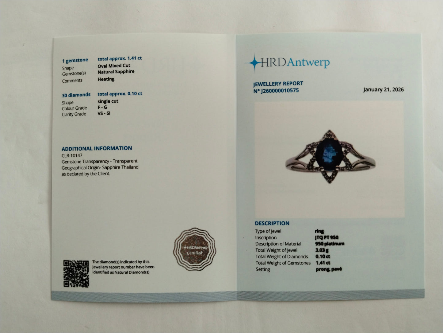 1.51 Ct Oval Mixed Cut Natural Sapphire 950 Platinum Ring
