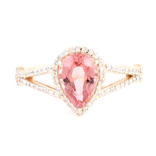 1.50 Ct Pear Mixed Cut Natural Tourmaline 14K Gold Ring