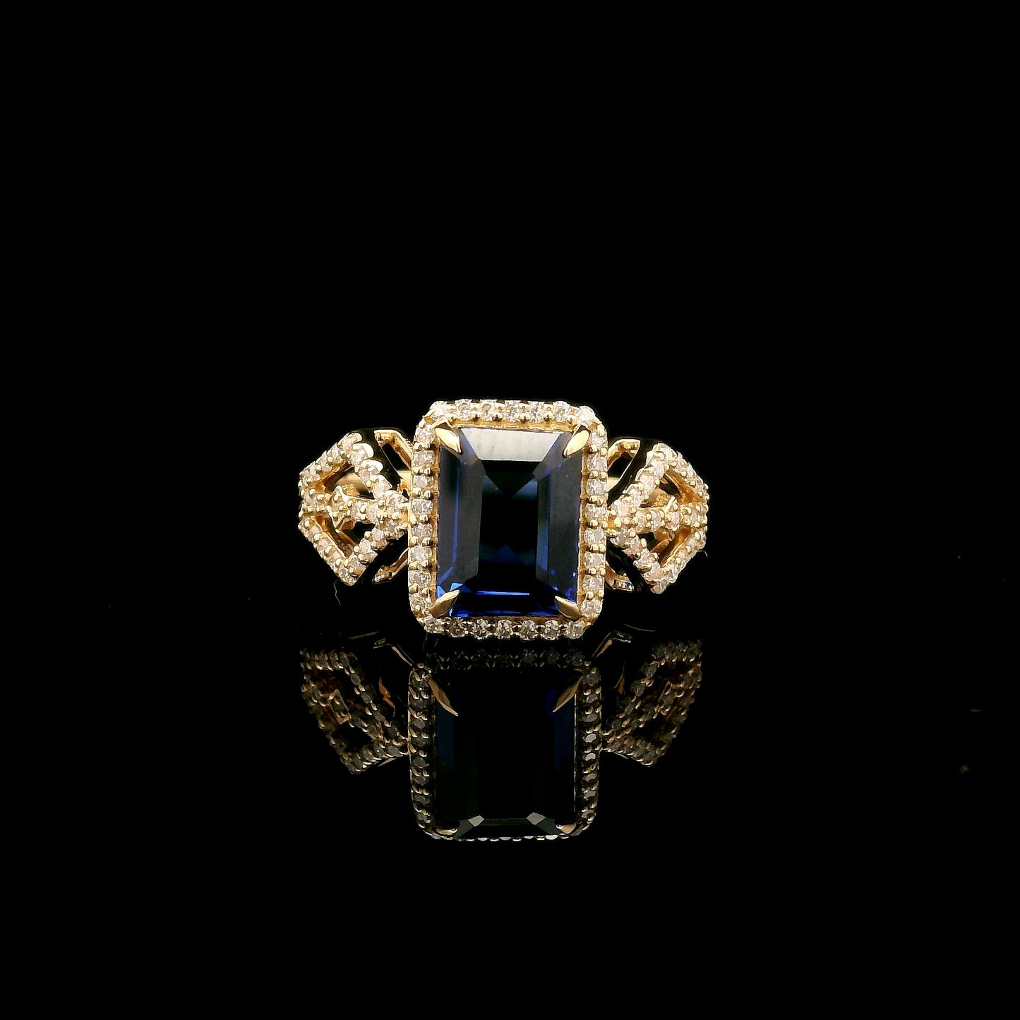 2.69 Ct Emerald Cut Lab Grown Sapphire 14K Gold Ring
