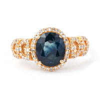 2.18 Ct Oval Mixed Cut Natural Sapphire 14K Gold Ring