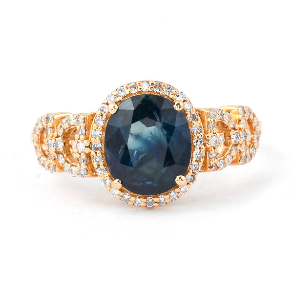 2.18 Ct Oval Mixed Cut Natural Sapphire 14K Gold Ring